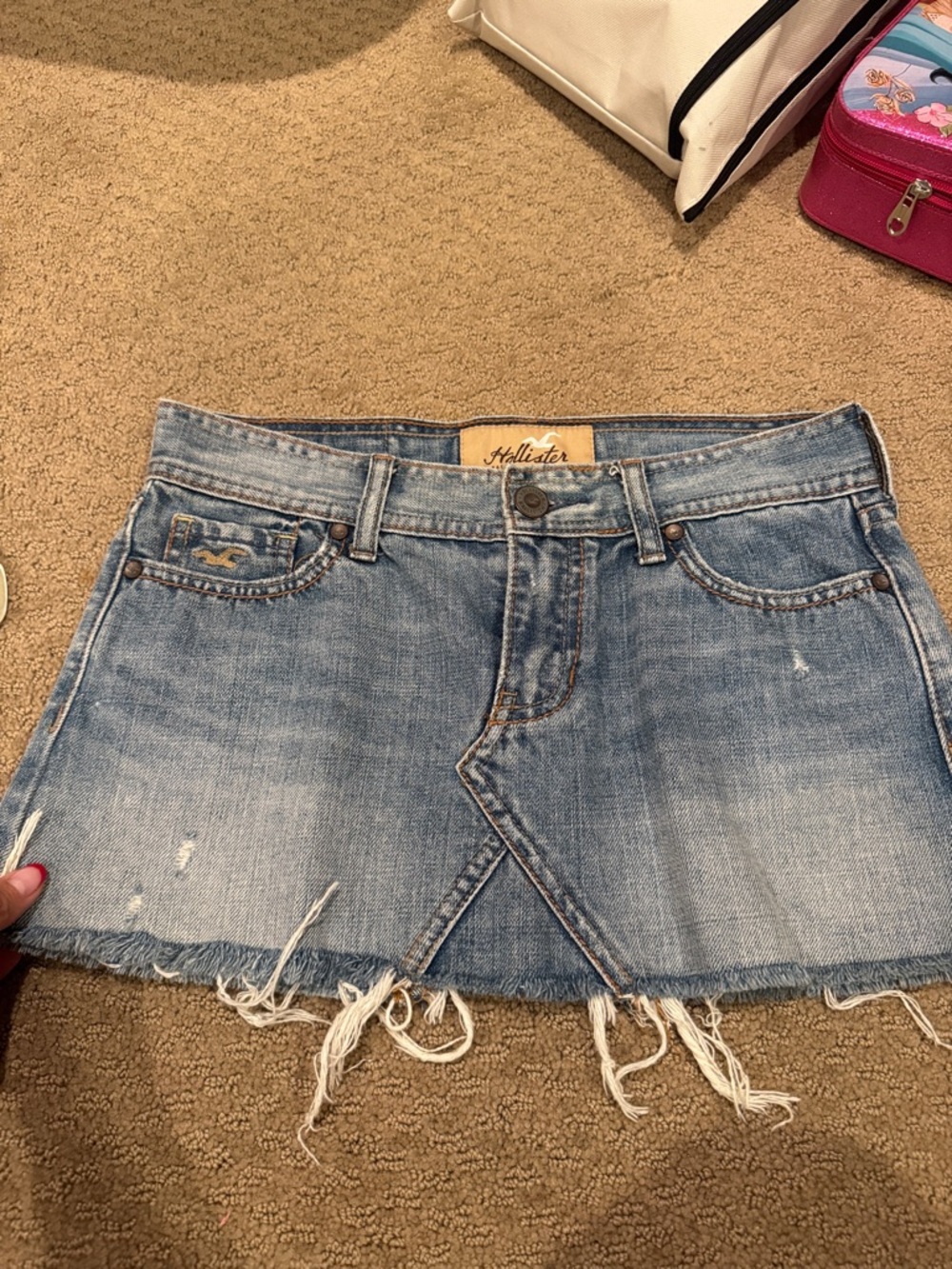 Hollister Light Wash Distressed Denim Mini Skirt
